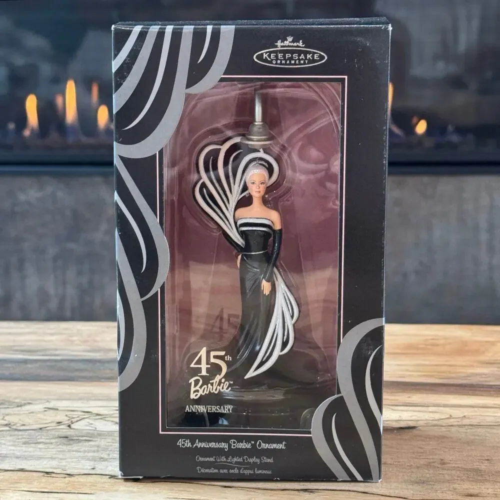 2004 Hallmark Keepsake 45th Anniversary Barbie Ornament Lighted Stand Vintage